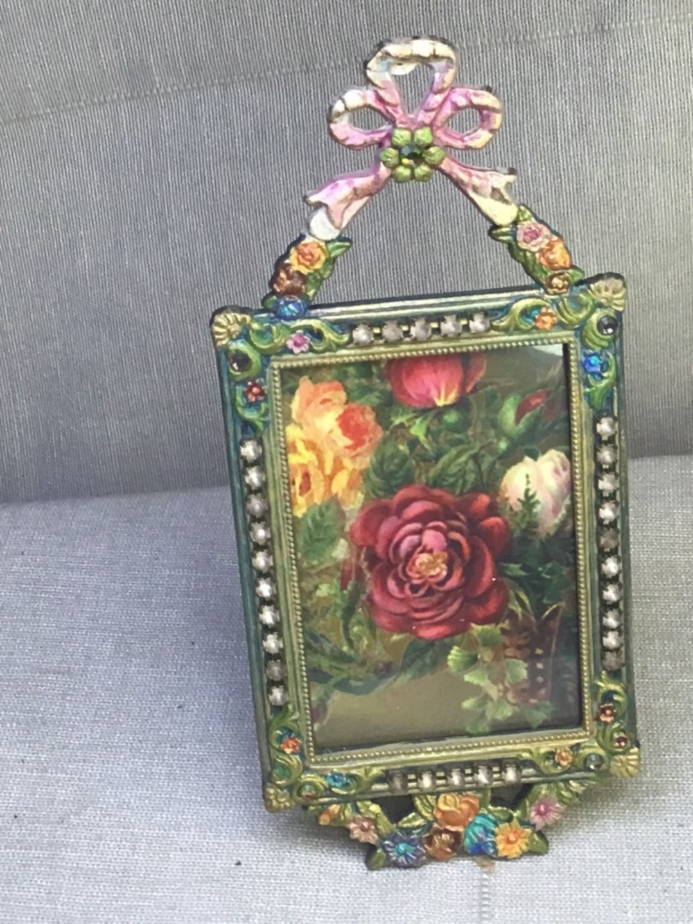 VTG Metal Michal Negron Victoian-boho chic Deco Mini Photo Frame 2.5” x 5.5.